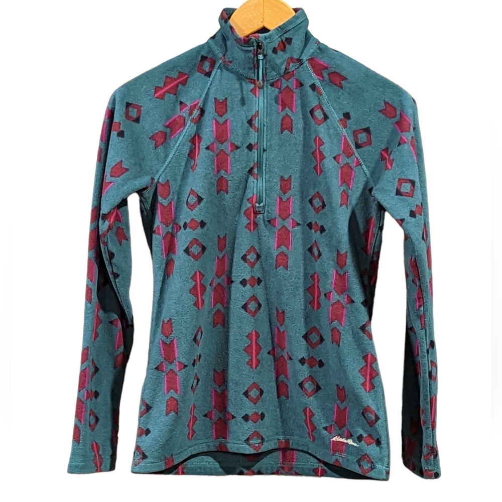 Eddie Bauer Quarter Zip Aztec Print Pullover Fleece Women's Size XS